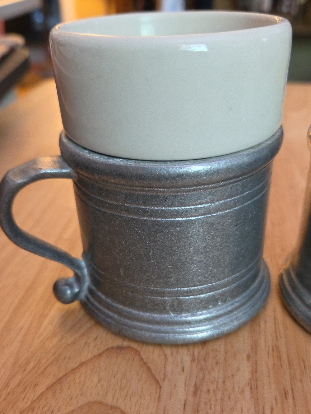 Pewter Mugs With removable Porcelain Inserts